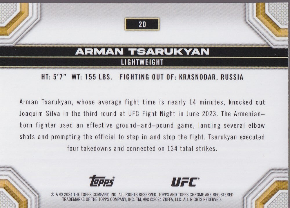 ARMAN TSARUKYAN-NO.20-PRISM REFRACTOR CARD-2024 TOPPS CHROME UFC