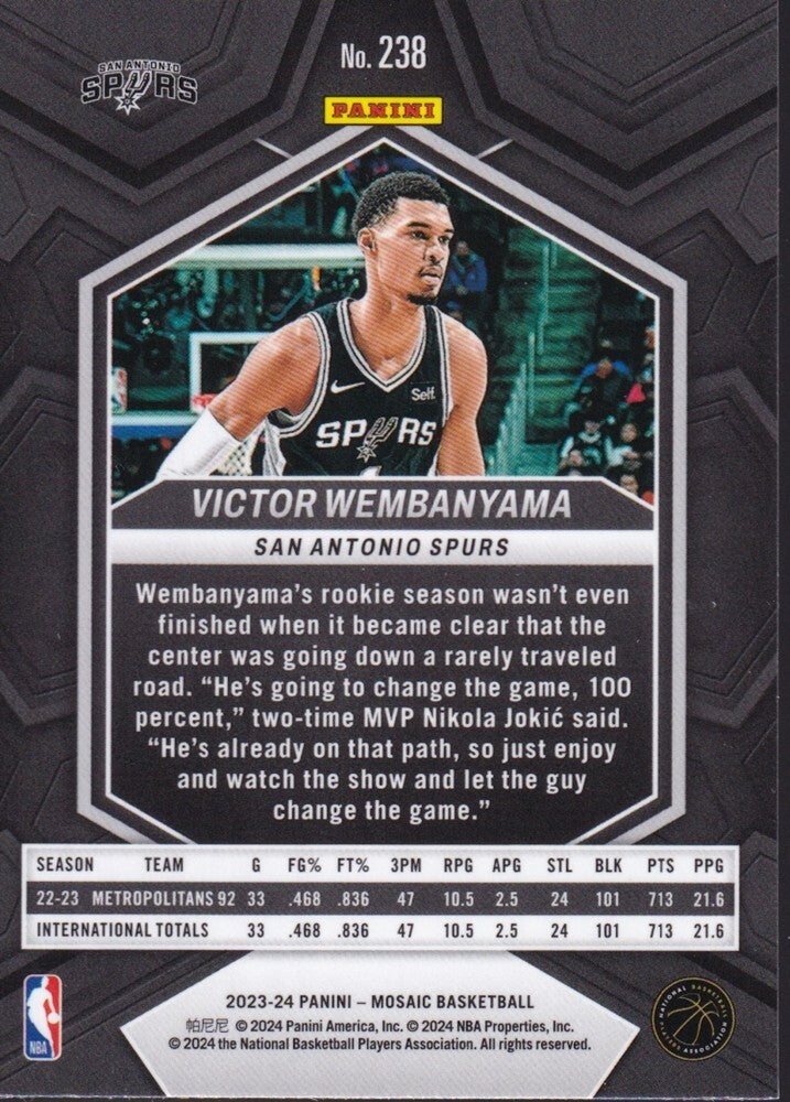 VICTOR WEMBANYAMA-NO.238 (BASE)-2023-24 PANINI-MOSAIC (RC) ROOKIE CARD