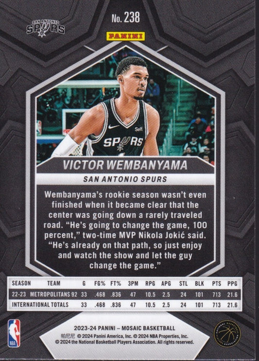 VICTOR WEMBANYAMA-NO.238 (BASE)-2023-24 PANINI-MOSAIC (RC) ROOKIE CARD