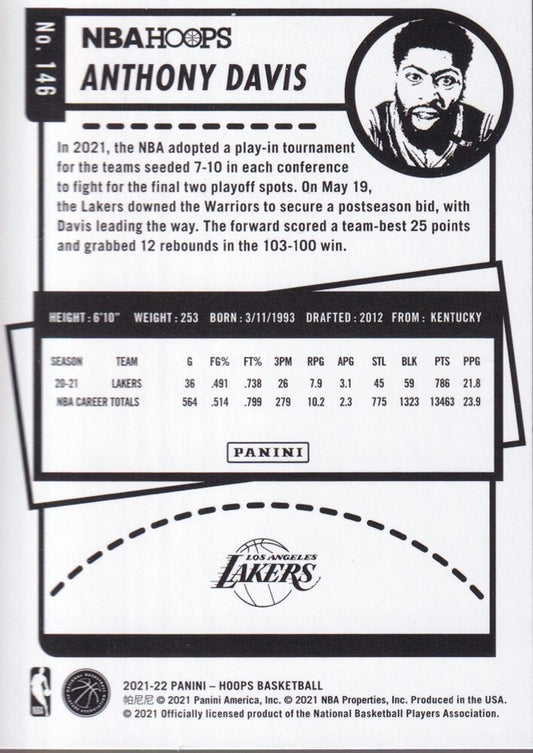 ANTHONY DAVIS-NO.146-2021/22 PANINI HOOPS BASKETBALL TRADING CARD