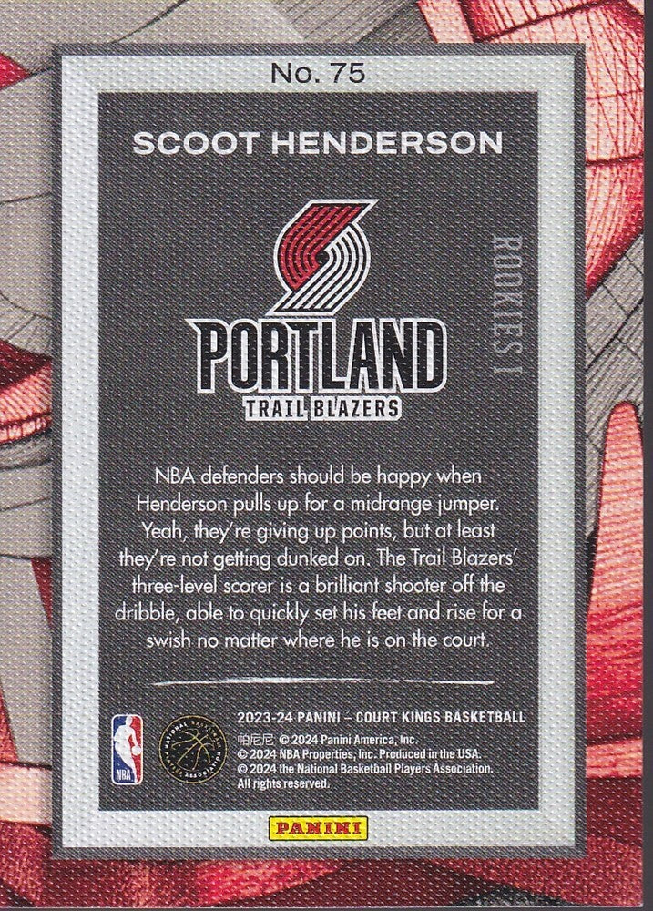 SCOOT HENDERSON-NO.75 (ROOKIES 1)-2023-24 PANINI-COURT KINGS BASKETBALL (RC)