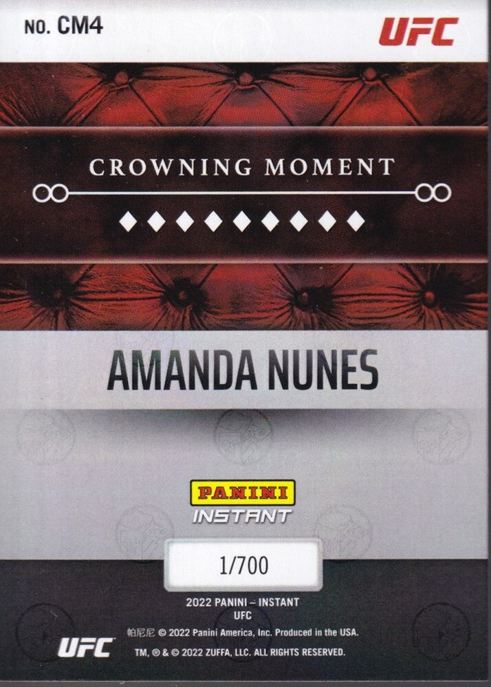 AMANDA NUNES-NO.CM4 (CROWNING MOMENT) 2022 PANINI INSTANT UFC TRADING CARD