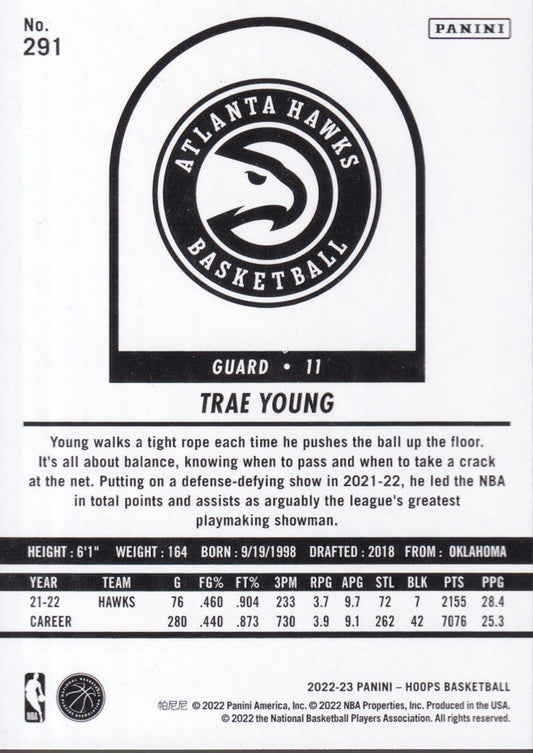 TRAE YOUNG-NO.291-2022/23 PANINI HOOPS BASKETBALL TRADING CARD
