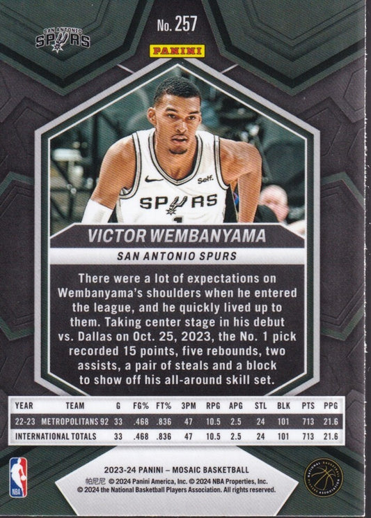 VICTOR WEMBANYAMA-NO.257 (NBA DEBUT)-2023-24 PANINI-MOSAIC (RC) ROOKIE CARD