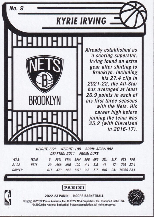 KYRIE IRVING-NO.9-2022/23 PANINI HOOPS BASKETBALL TRADING CARD