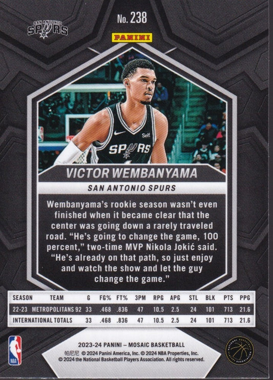 VICTOR WEMBANYAMA-NO.238 (BASE)-2023-24 PANINI-MOSAIC (RC) ROOKIE CARD