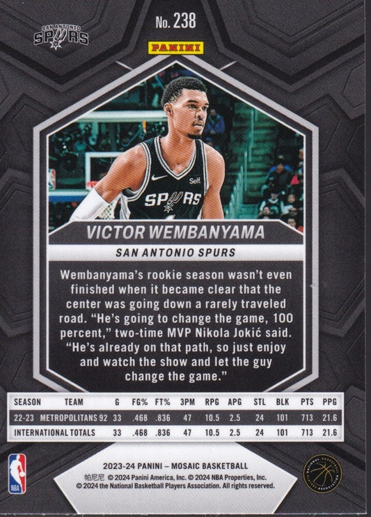 VICTOR WEMBANYAMA-NO.238 (BASE)-2023-24 PANINI-MOSAIC (RC) ROOKIE CARD