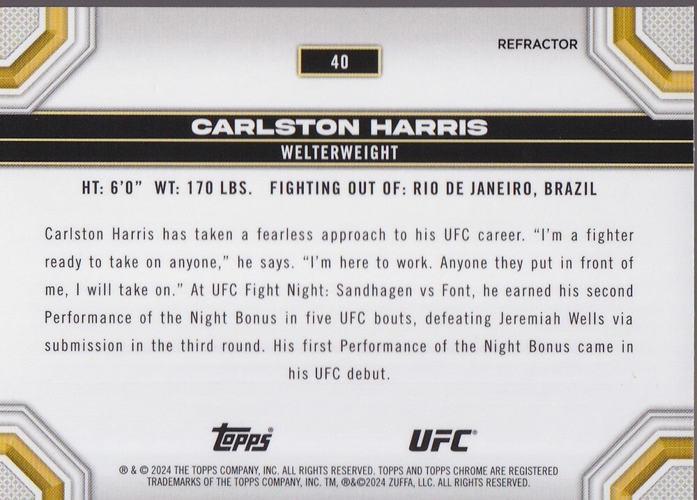 CARLSTON HARRIS-NO.40-CHROME REFRACTOR CARD-2024 TOPPS CHROME UFC
