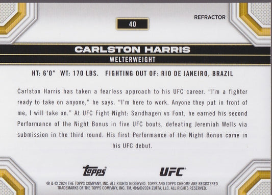CARLSTON HARRIS-NO.40-CHROME REFRACTOR CARD-2024 TOPPS CHROME UFC