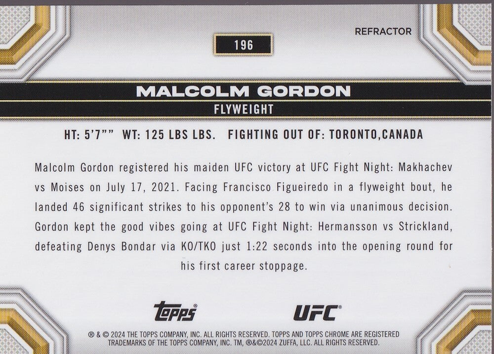 MALCOLM GORDON-NO.196-CHROME REFRACTOR CARD-2024 TOPPS CHROME UFC
