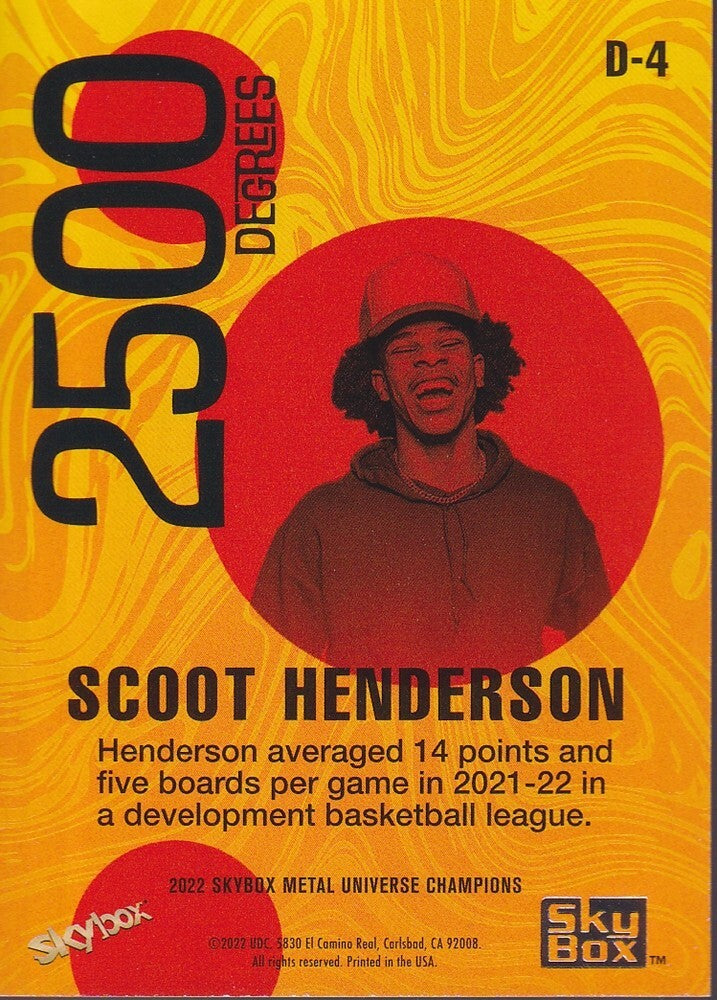 SCOOT HENDERSON-NO.D-4 (2500 DEGREES)-2022 SKYBOX METAL UNIVERSE CHAMPIONS