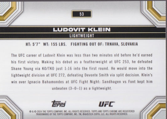 LUDOVIT KLEIN-NO.53-SEPIA REFRACTOR CARD-2024 TOPPS CHROME UFC