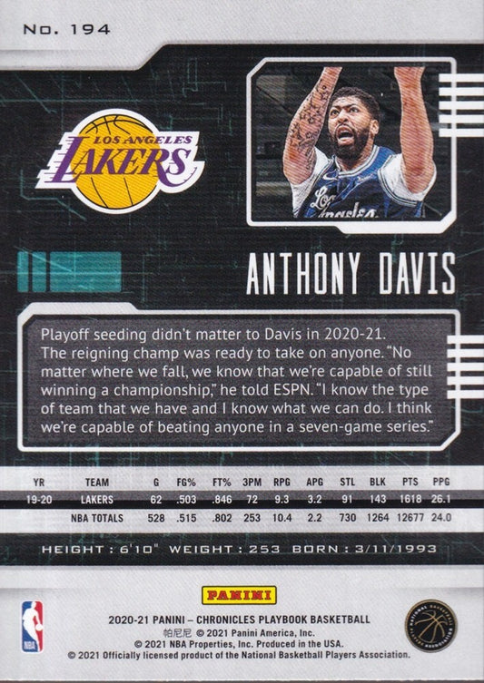 ANTHONY DAVIS-NO.194-2020/21 PANINI CHRONICLES PLAYBOOK BASKETBALL TRADING CARD