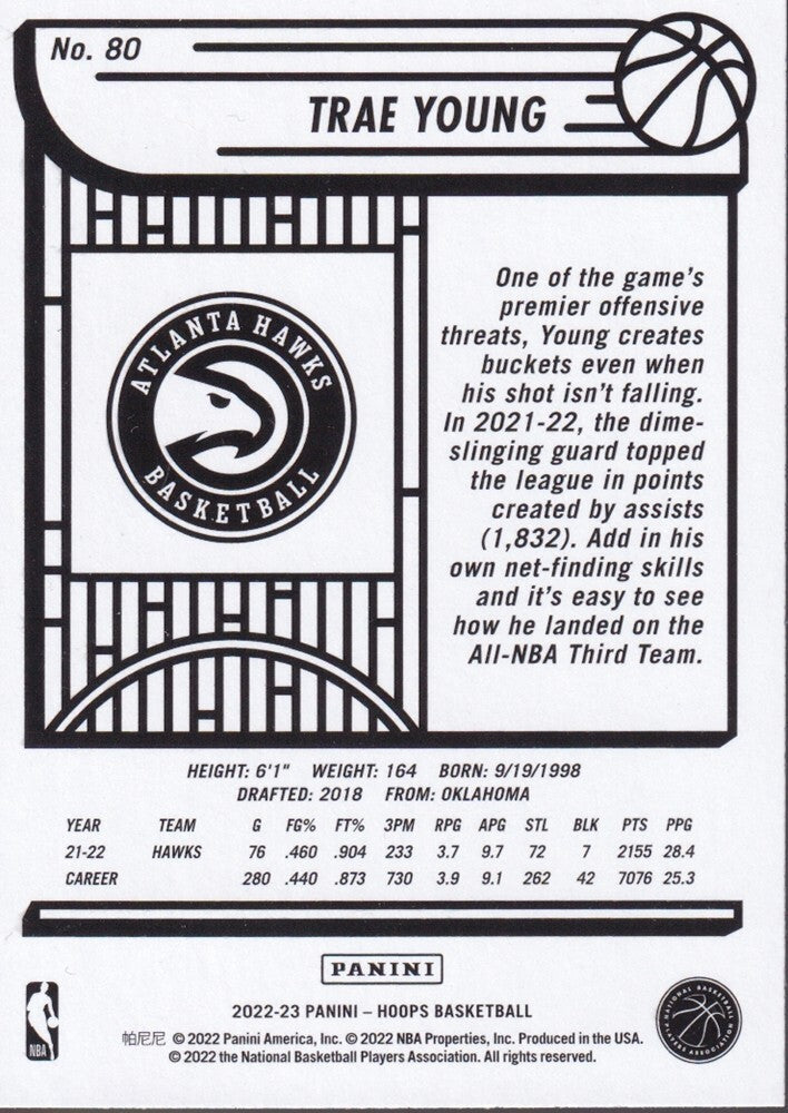 TRAE YOUNG-NO.80-2022/23 PANINI HOOPS BASKETBALL TRADING CARD
