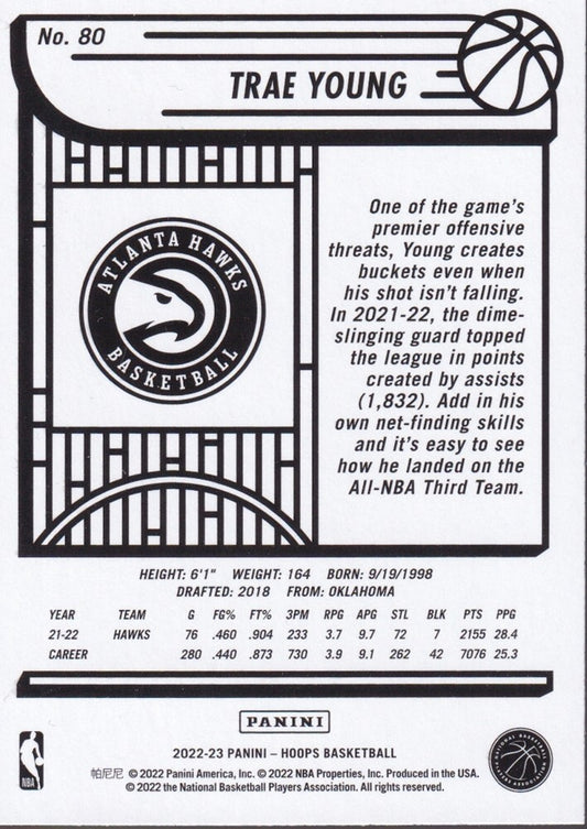 TRAE YOUNG-NO.80-2022/23 PANINI HOOPS BASKETBALL TRADING CARD