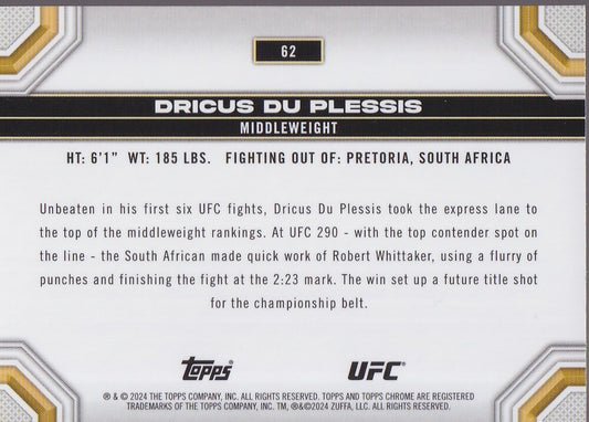 DRICUS DU PLESSIS-NO.62-PRISM REFRACTOR CARD-2024 TOPPS CHROME UFC