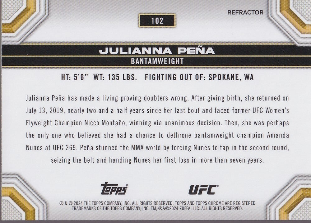 JULIANNA PENA-NO.102-CHROME REFRACTOR CARD-2024 TOPPS CHROME UFC