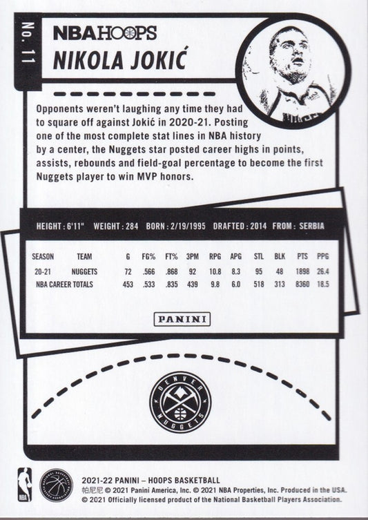 NIKOLA JOKIC-NO.11-2021/22 PANINI HOOPS BASKETBALL TRADING CARD