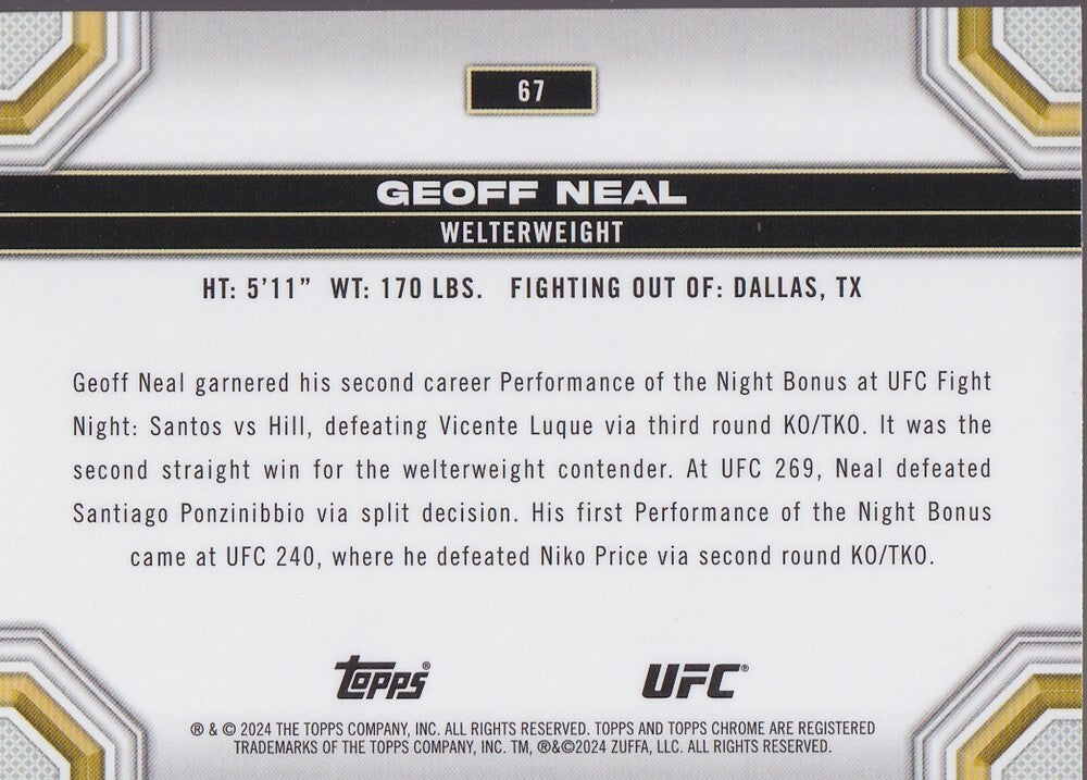 GEOFF NEAL-NO.67-SEPIA REFRACTOR CARD-2024 TOPPS CHROME UFC