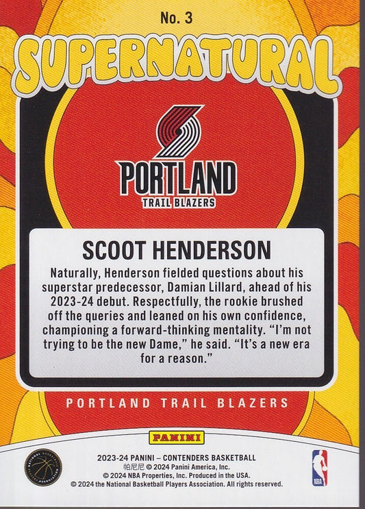 SCOOT HENDERSON-NO.3 (SUPERNATURAL)-2023-24 PANINI-CONTENDERS BASKETBALL