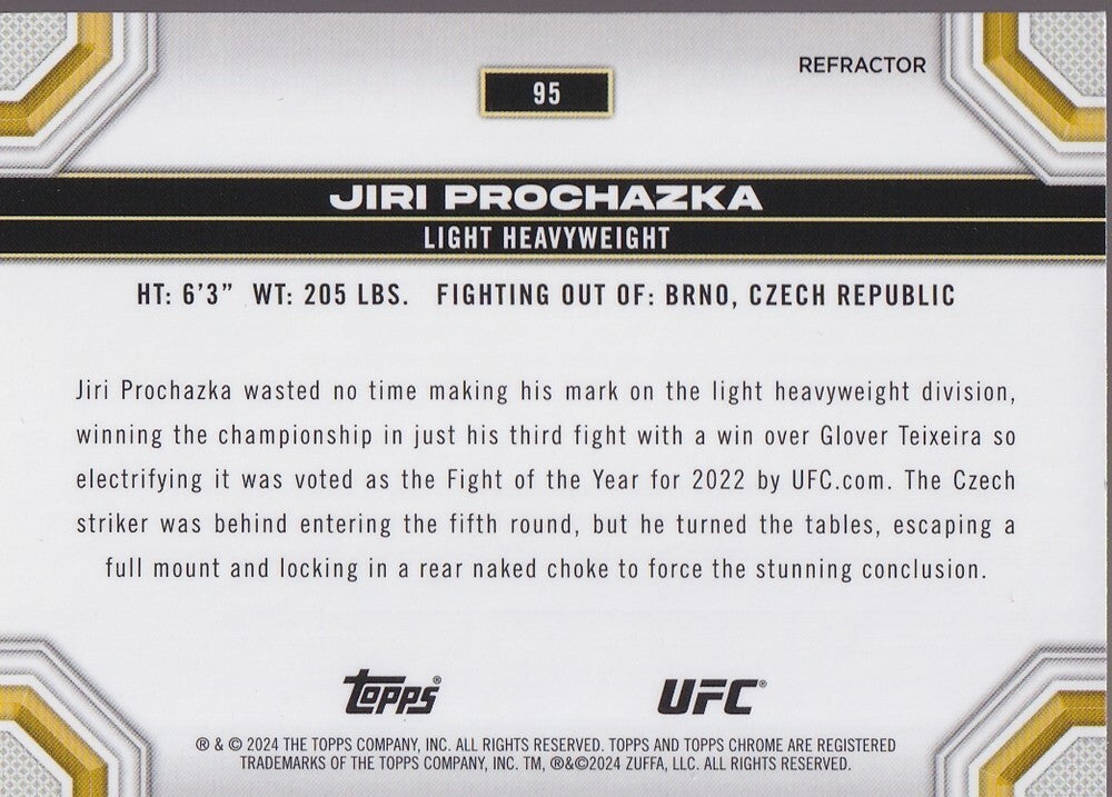 JIRI PROCHAZKA-NO.95-CHROME REFRACTOR CARD-2024 TOPPS CHROME UFC