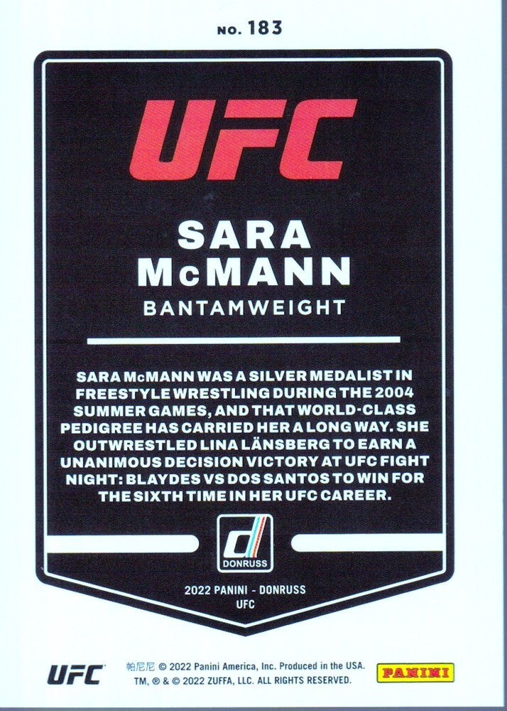 SARA McMANN-NO.183 (HOLO PURPLE LASER-55/99) 2022 PANINI DONRUSS UFC CARD