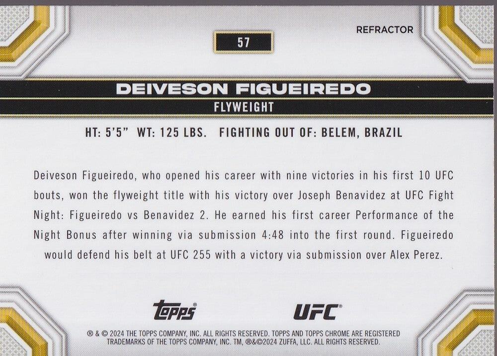 DEIVESON FIGUEIREDO-NO.57-CHROME REFRACTOR CARD-2024 TOPPS CHROME UFC