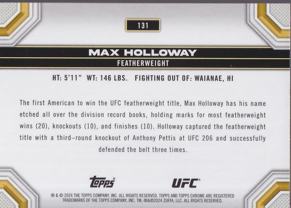 MAX HOLLOWAY-NO.131-SEPIA REFRACTOR CARD-2024 TOPPS CHROME UFC