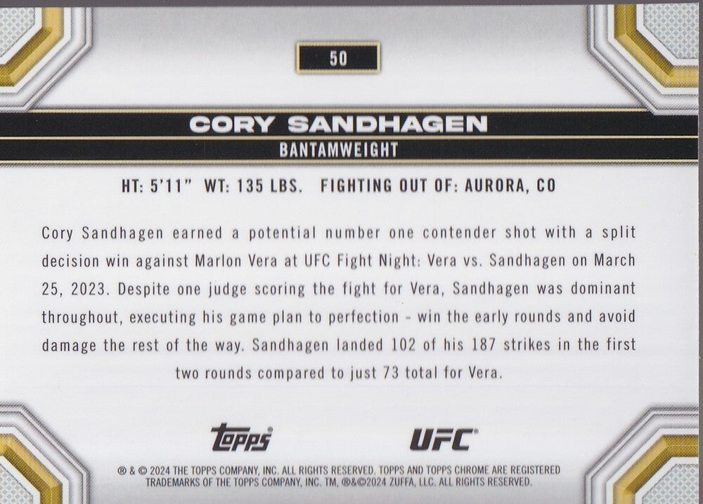 CORY SANDHAGEN-NO.50-SEPIA REFRACTOR CARD-2024 TOPPS CHROME UFC