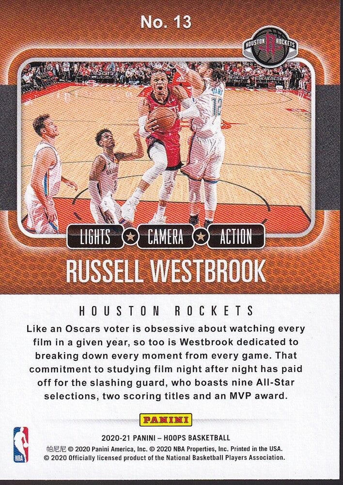 RUSSELL WESTBROOK-NO.13 (LIGHTS CAMERA ACTION)-NBA HOOPS 2020 TRADING CARD