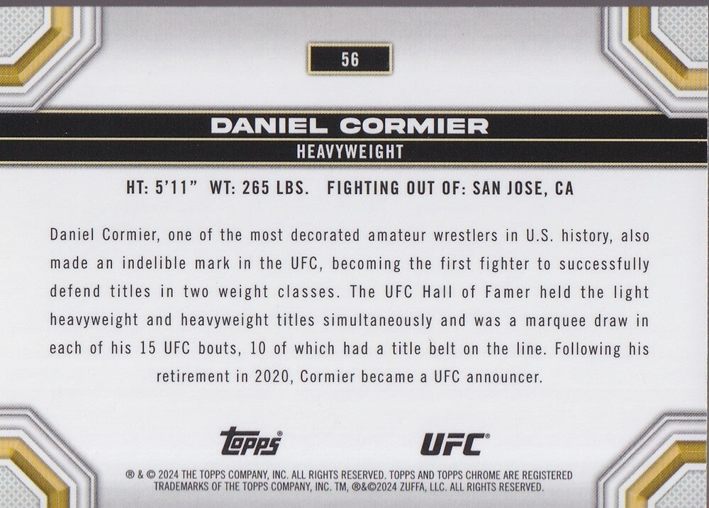 DANIEL CORMIER-NO.56-SEPIA REFRACTOR CARD-2024 TOPPS CHROME UFC