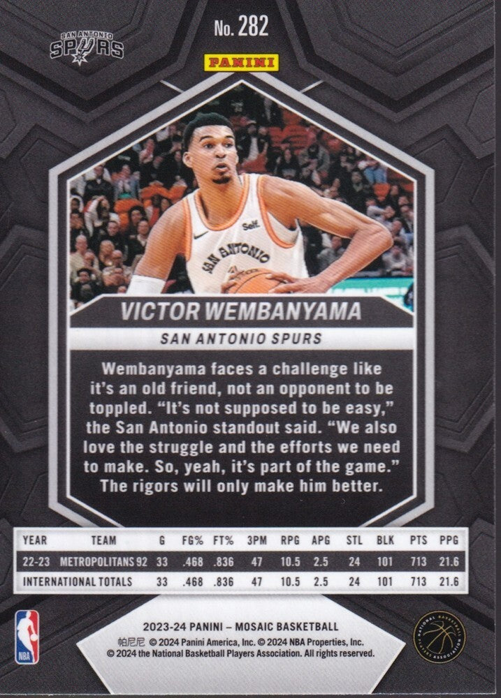 VICTOR WEMBANYAMA-NO.282 (CITY EDITION)-2023-24 PANINI-MOSAIC (RC) ROOKIE CARD