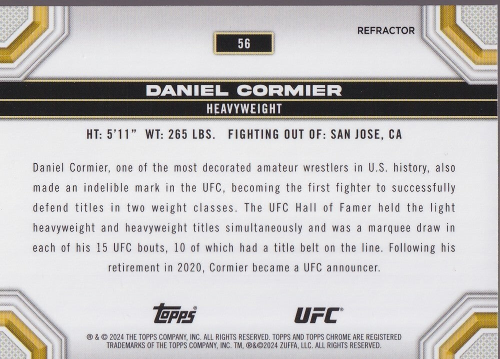 DANIEL CORMIER-NO.56-CHROME REFRACTOR CARD-2024 TOPPS CHROME UFC