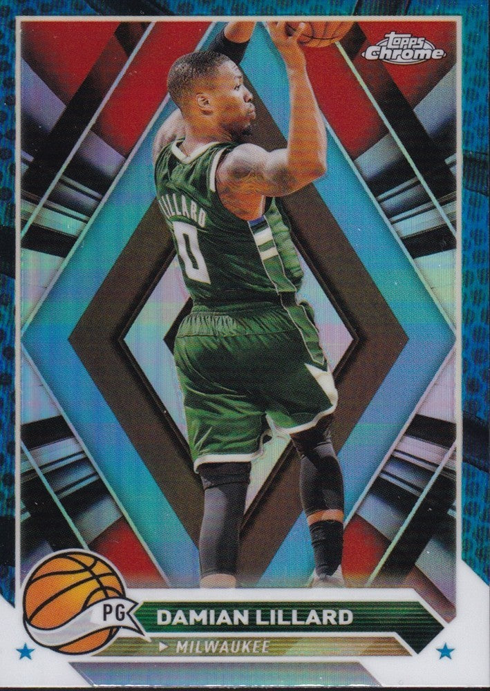 2023-24 Topps Chrome (NBA) Blue Basketball Refractors Card #132-Damian Lillard