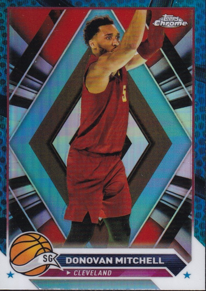 2023-24 Topps Chrome (NBA) Blue Basketball Refractors Card #45-Donovan Mitchell