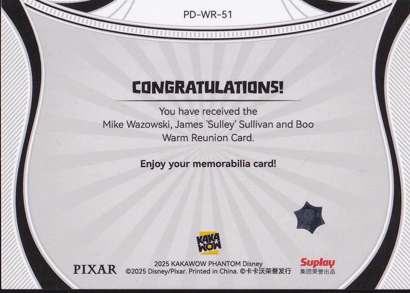 2025 Phantom Warm Reunion #PD-WR-51 Mike Wazowski, James 'Sulley' Sullivan & Boo