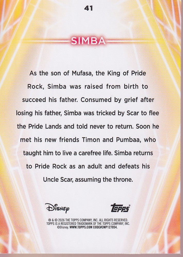 2026 Topps Disney Neon Rainbow Foil #41 Simba