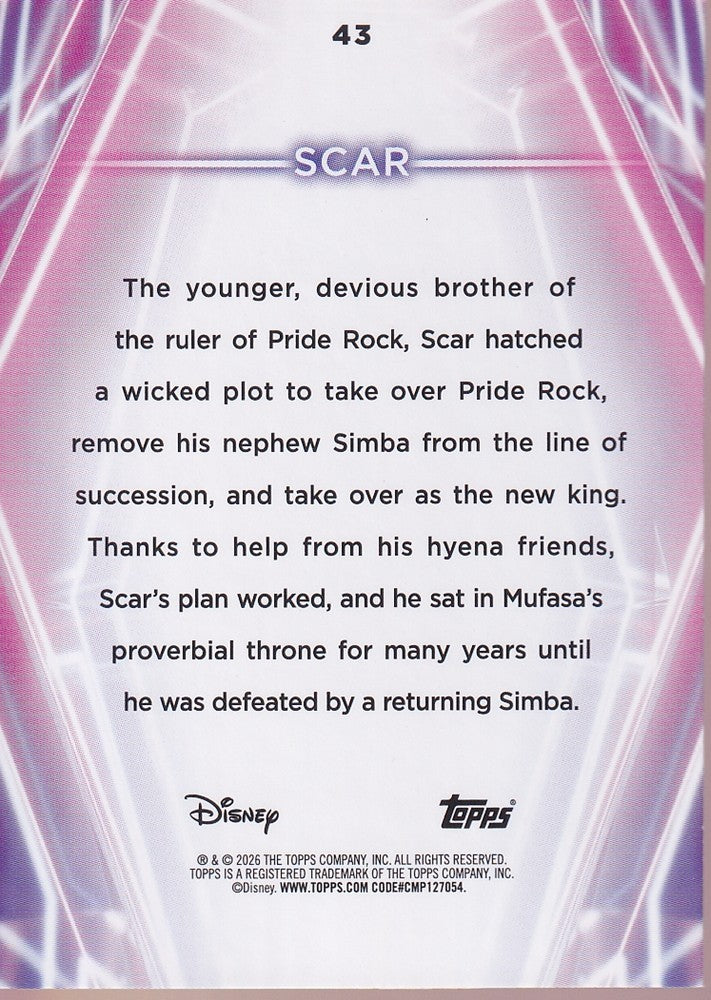 2026 Topps Disney Neon Rainbow Foil #43 Scar