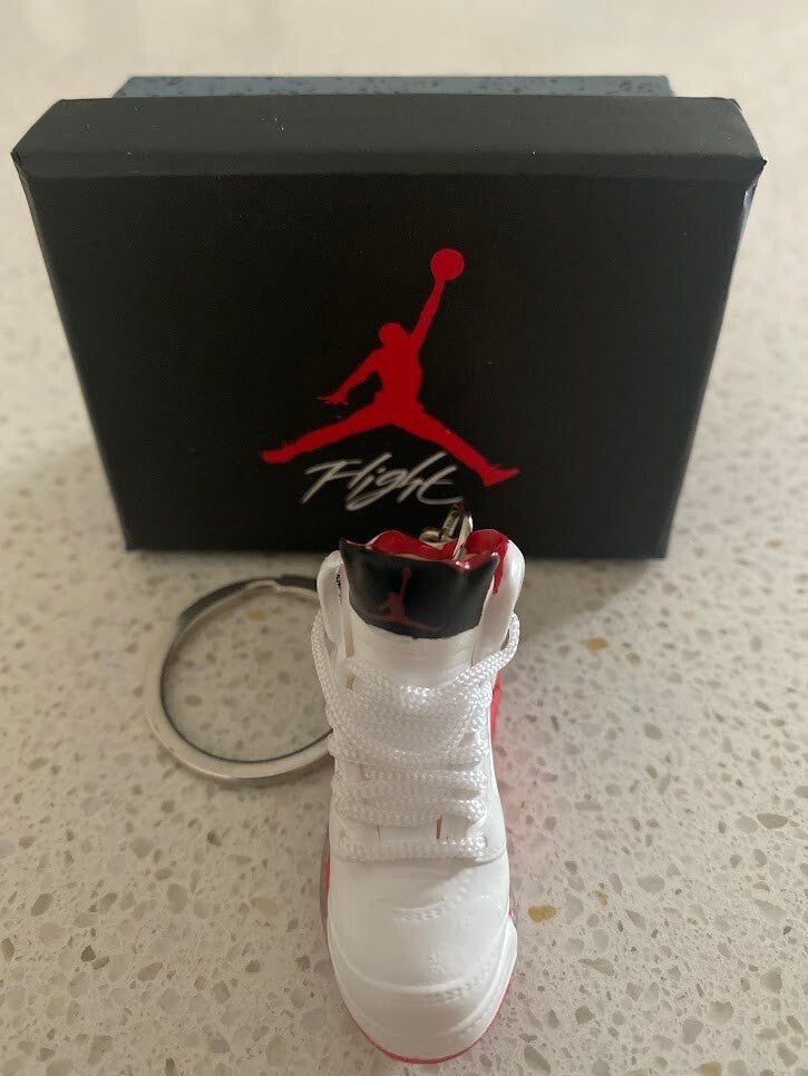 AIR JORDAN 5 RETRO-(FIRE RED BLK TONGUE)-1/6 SCALE 3D SNEAKER KEYCHAIN WITH BOX